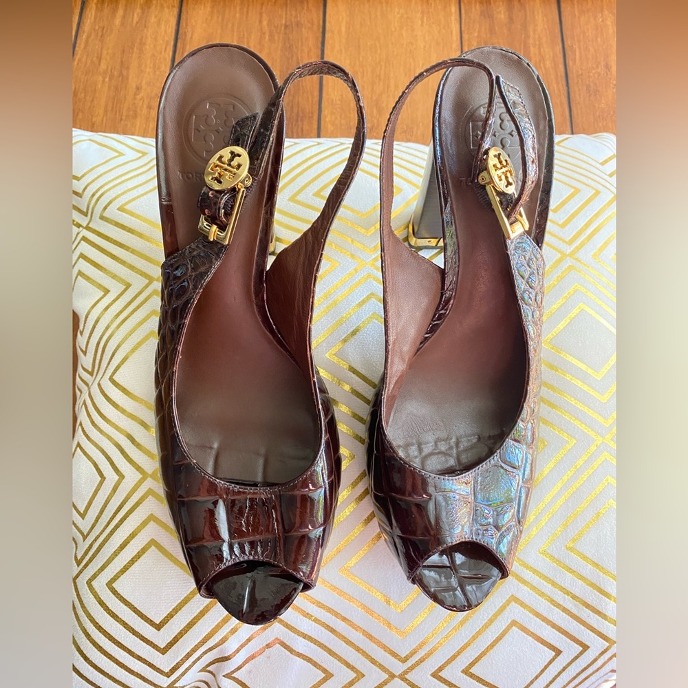 Tory Burch 'Allison' Croc Embossed Slingback Pumps 8.5